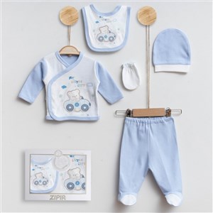 Zıpır Bebe Araba 5'li Bebek Hastane Çıkış Seti 517R Mavi