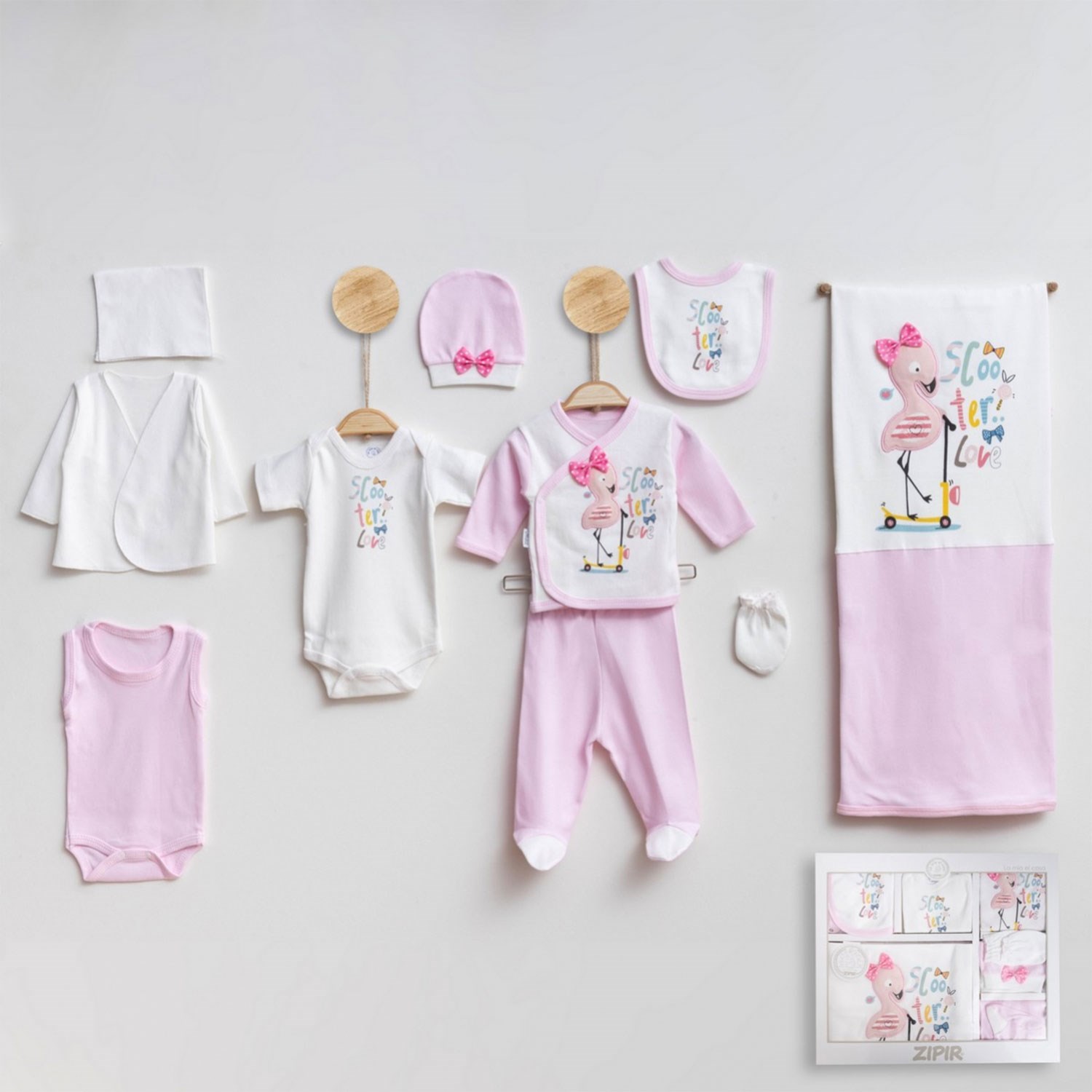 Zıpır Bebe Taç Nakışlı 10'lu Bebek Hastane Çıkış Seti 522R Pembe