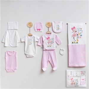 Zıpır Bebe Taç Nakışlı 10'lu Bebek Hastane Çıkış Seti 522R Pembe