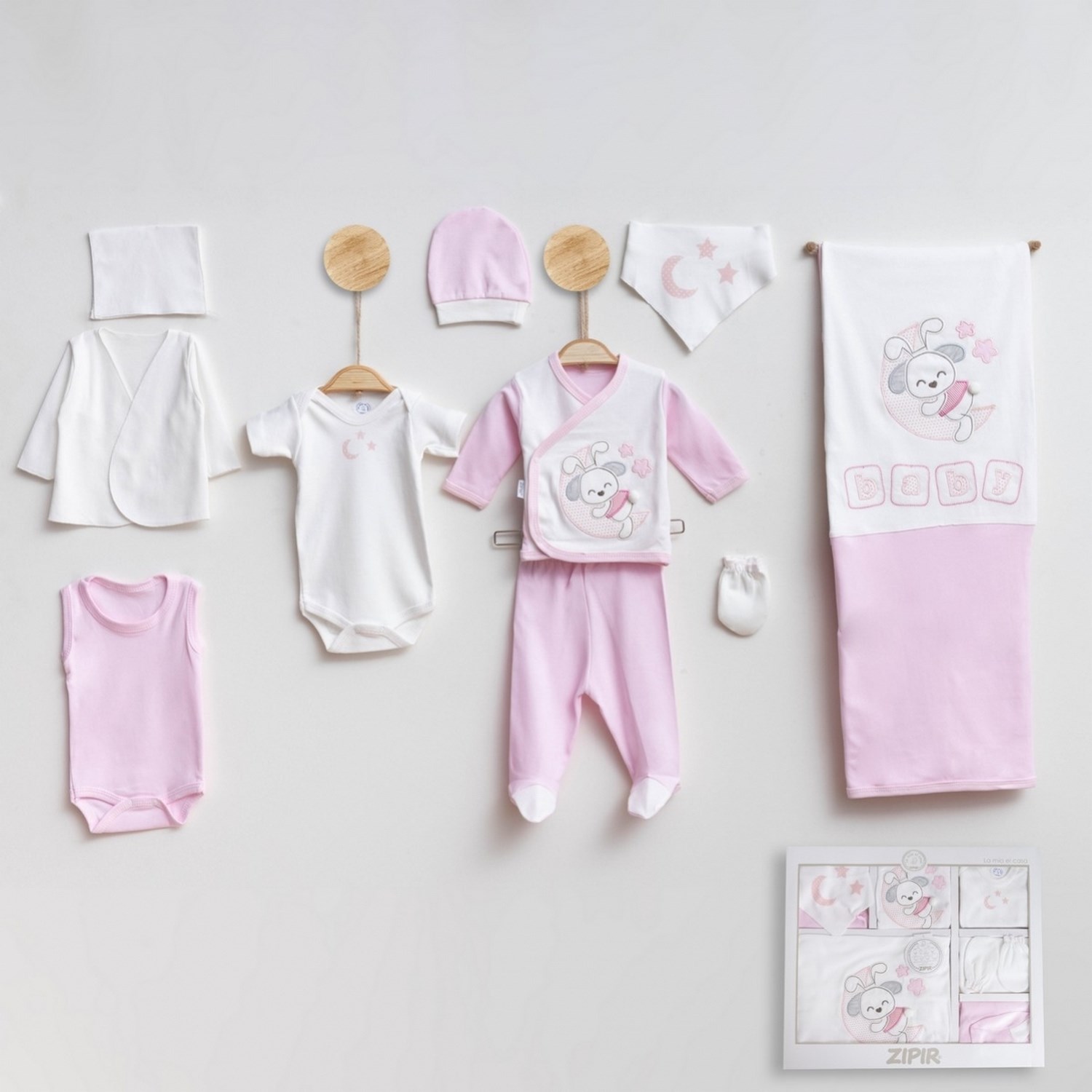 Zıpır Bebe Ay Tavşan 10'lu Bebek Hastane Çıkış Seti 556R Pembe