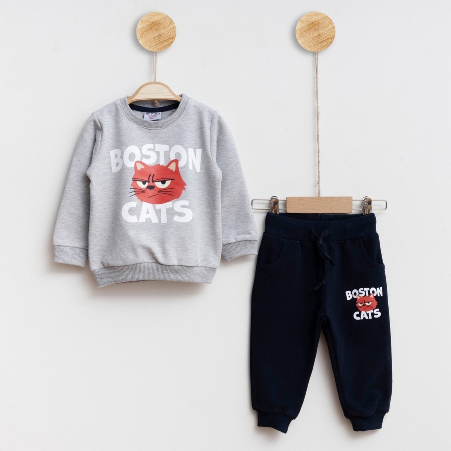 Ny. Polo Boston Cats Baskılı 2'li Takım 3441R Gri
