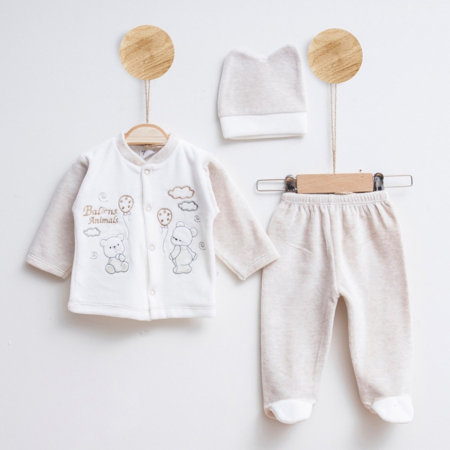 Melish Bebe Ayı 3'lü Bebek Takımı 3582R Krem-Kahverengi