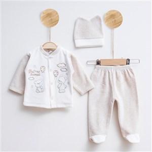 Melish Bebe Ayı 3'lü Bebek Takımı 3582R Krem-Kahverengi