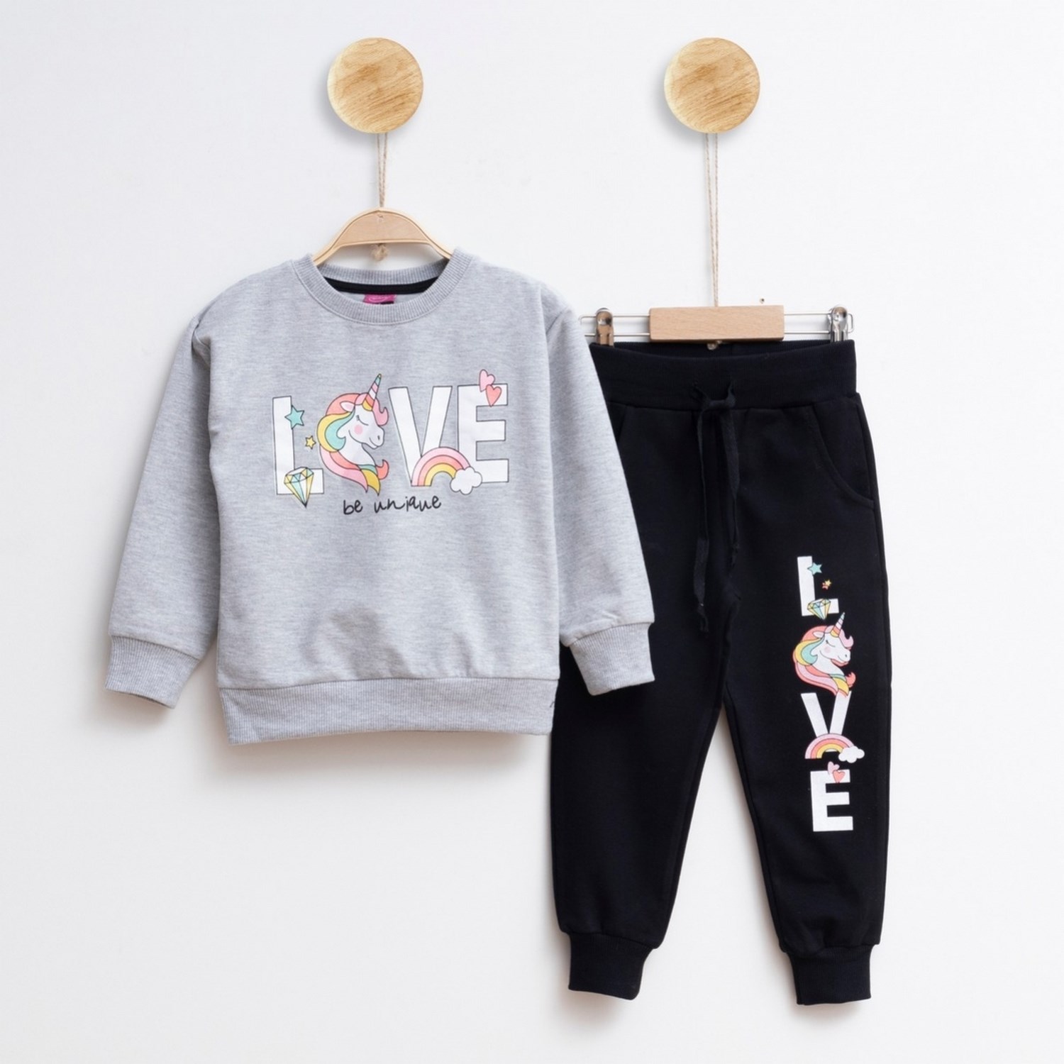 Ceo Junior Love Unicorn Baskılı 2'li Bebek Takımı 3430R Gri