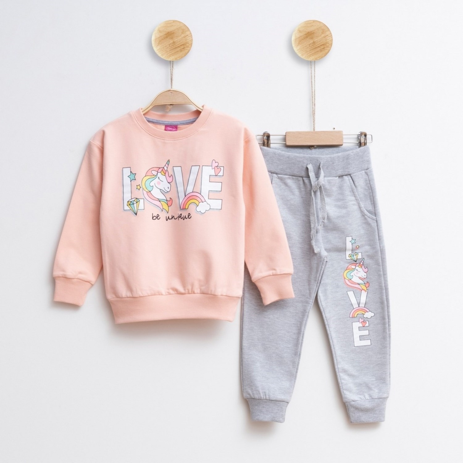 Ceo Junior Love Unicorn Baskılı 2'li Bebek Takımı 3430R Pudra