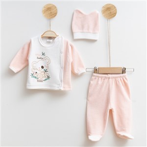 Melish Bebe Koala Kadife 3lü Bebek Takımı 3590R Krem-Somon