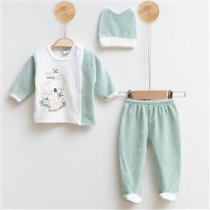 Melish Bebe Koala Kadife 3lü Bebek Takımı 3590R Krem-Yeşil