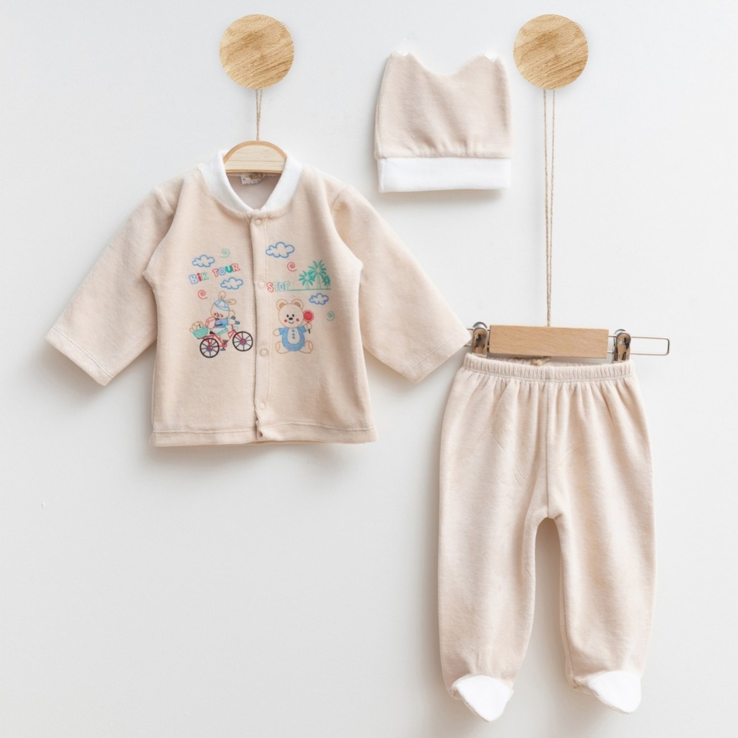 Melish Bebe Ayı Kadife 3lü Bebek Takımı 3581R Kahverengi