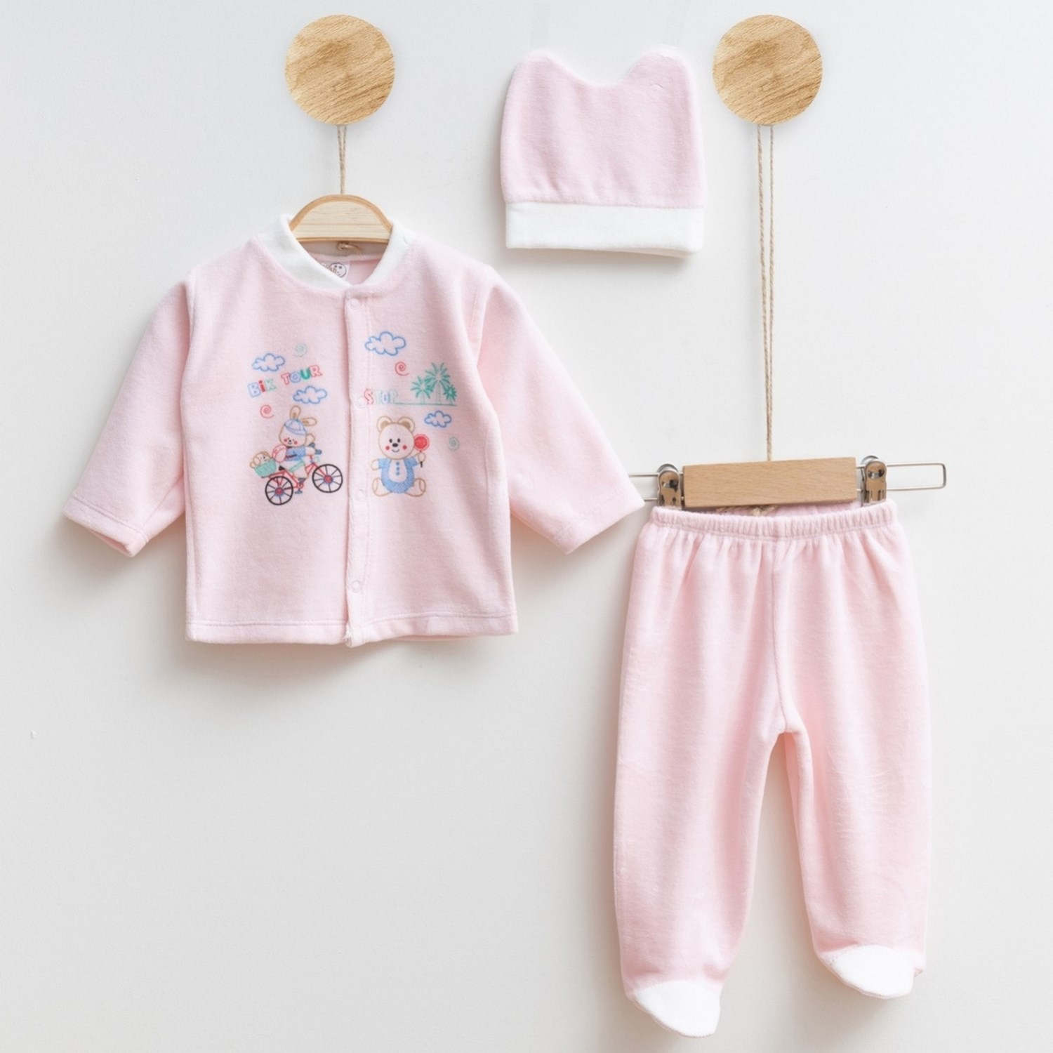Melish Bebe Ayı Kadife 3lü Bebek Takımı 3581R Pembe