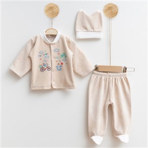 Melish Bebe Ayı Kadife 3lü Bebek Takımı 3581R Kahverengi