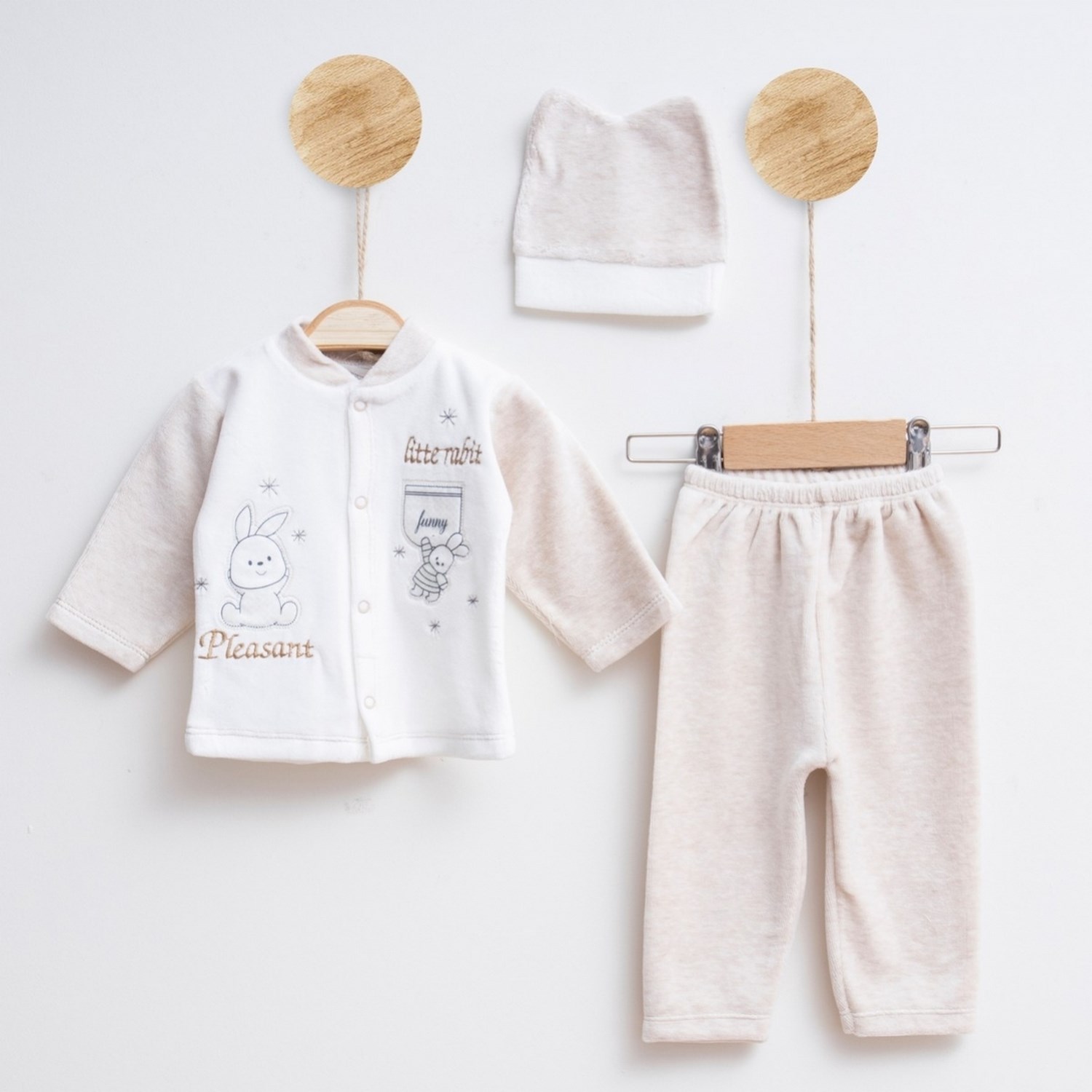 Melish Bebe Tavşan Kadife 3lü Bebek Takımı 3583R Kahverengi