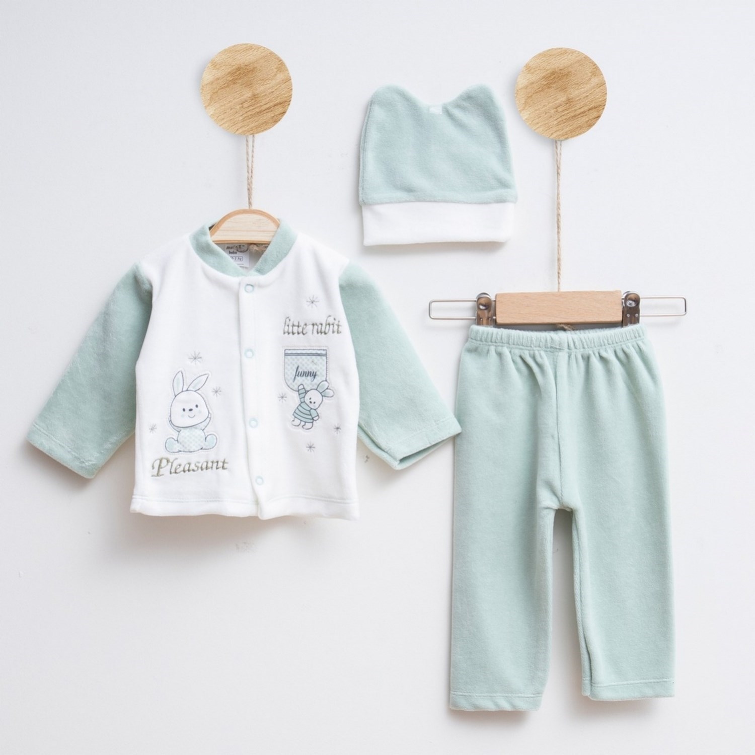 Melish Bebe Tavşan Kadife 3lü Bebek Takımı 3583R Yeşil