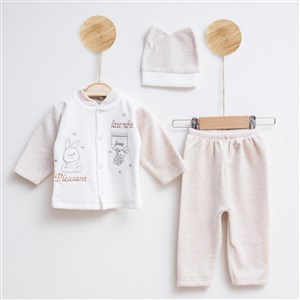 Melish Bebe Tavşan Kadife 3lü Bebek Takımı 3583R Kahverengi
