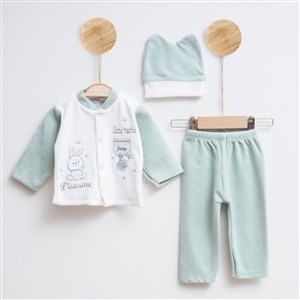 Melish Bebe Tavşan Kadife 3lü Bebek Takımı 3583R Yeşil