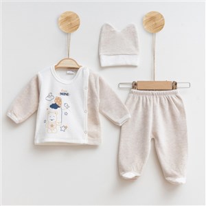 Melish Bebe Uçurtmalı Kadife 3lü Bebek Takımı 3592R Kahverengi