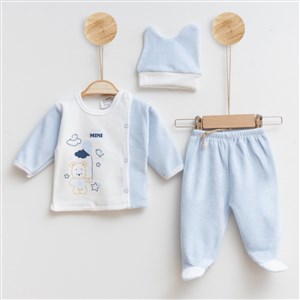 Melish Bebe Uçurtmalı Kadife 3lü Bebek Takımı 3592R Mavi