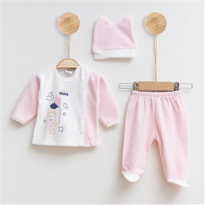 Melish Bebe Uçurtmalı Kadife 3lü Bebek Takımı 3592R Pembe