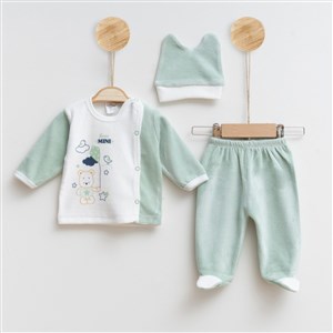 Melish Bebe Uçurtmalı Kadife 3lü Bebek Takımı 3592R Yeşil
