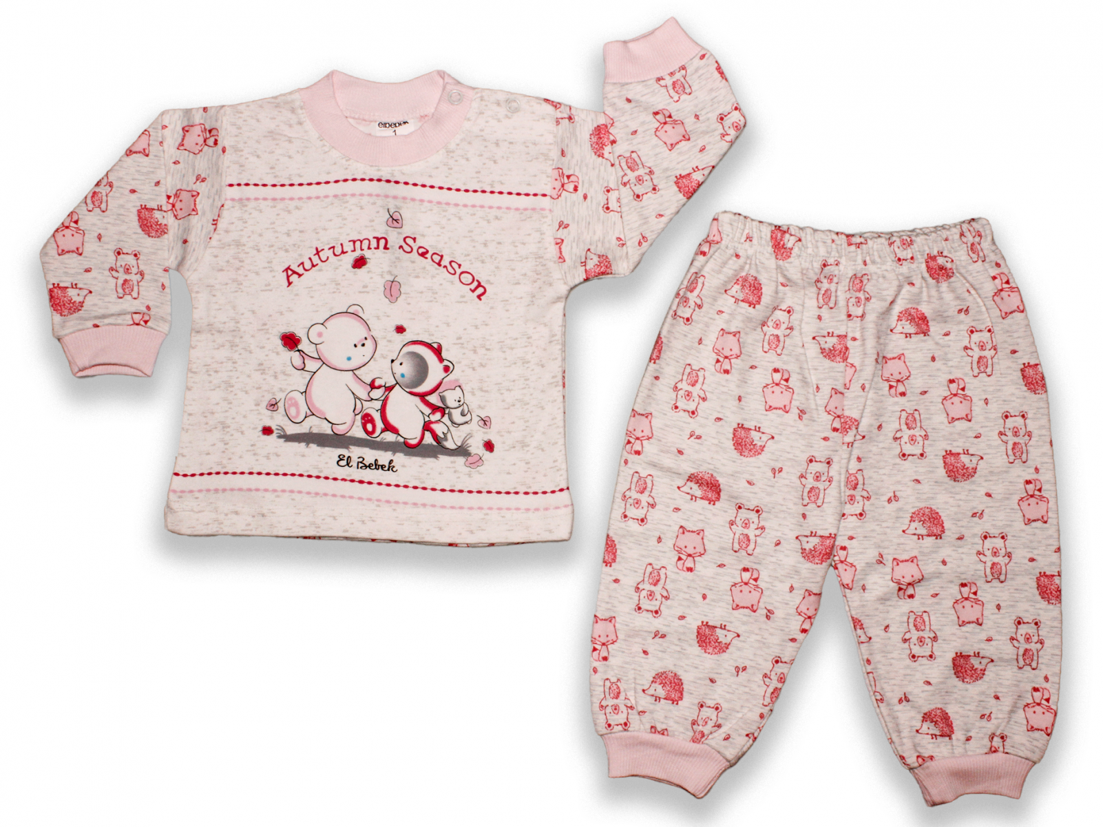 Elbebek Kirpi Desenli 2'li Bebek Takımı 091R Pembe