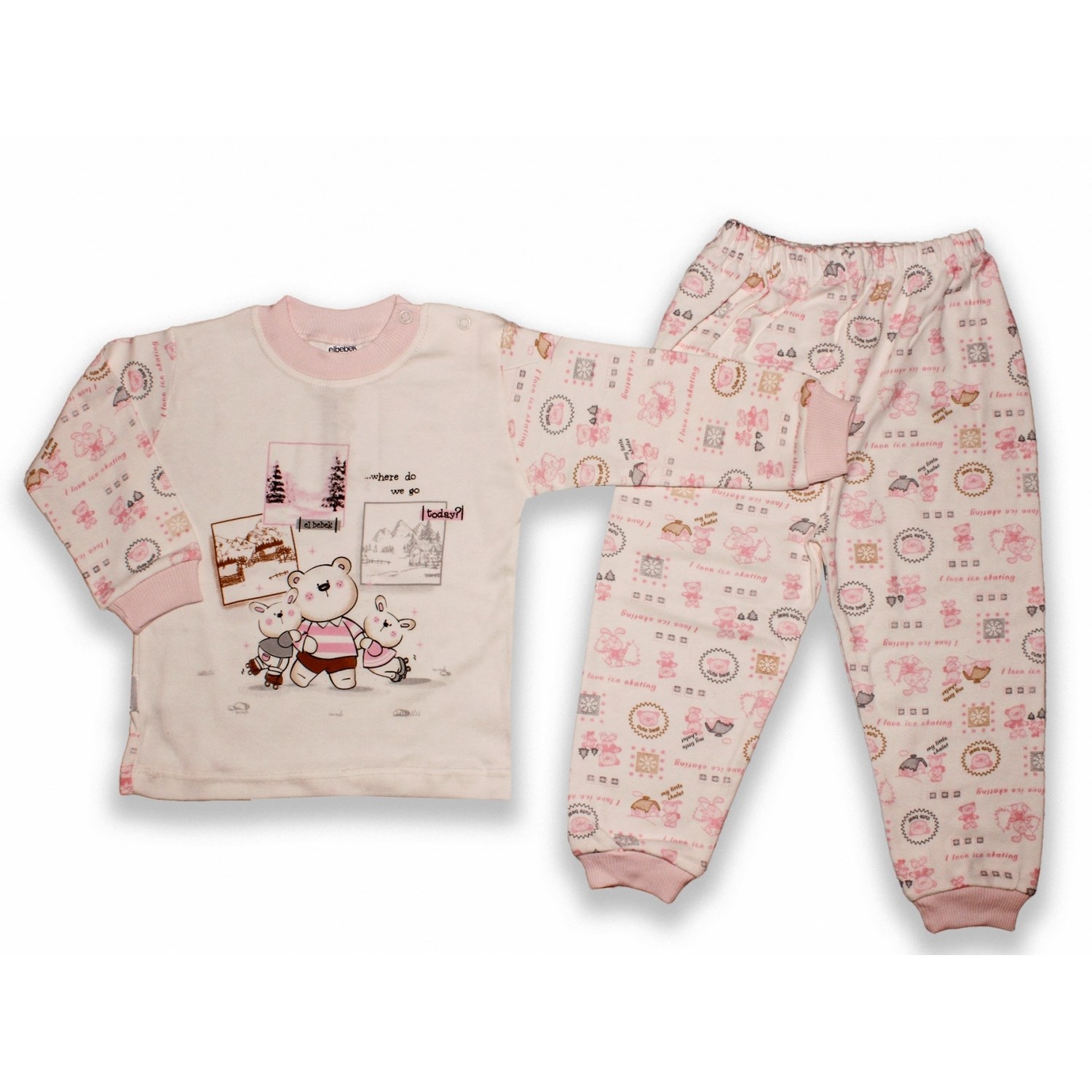 Elbebek Üçlü Ayı 2'li Bebek Takımı 090R Pembe