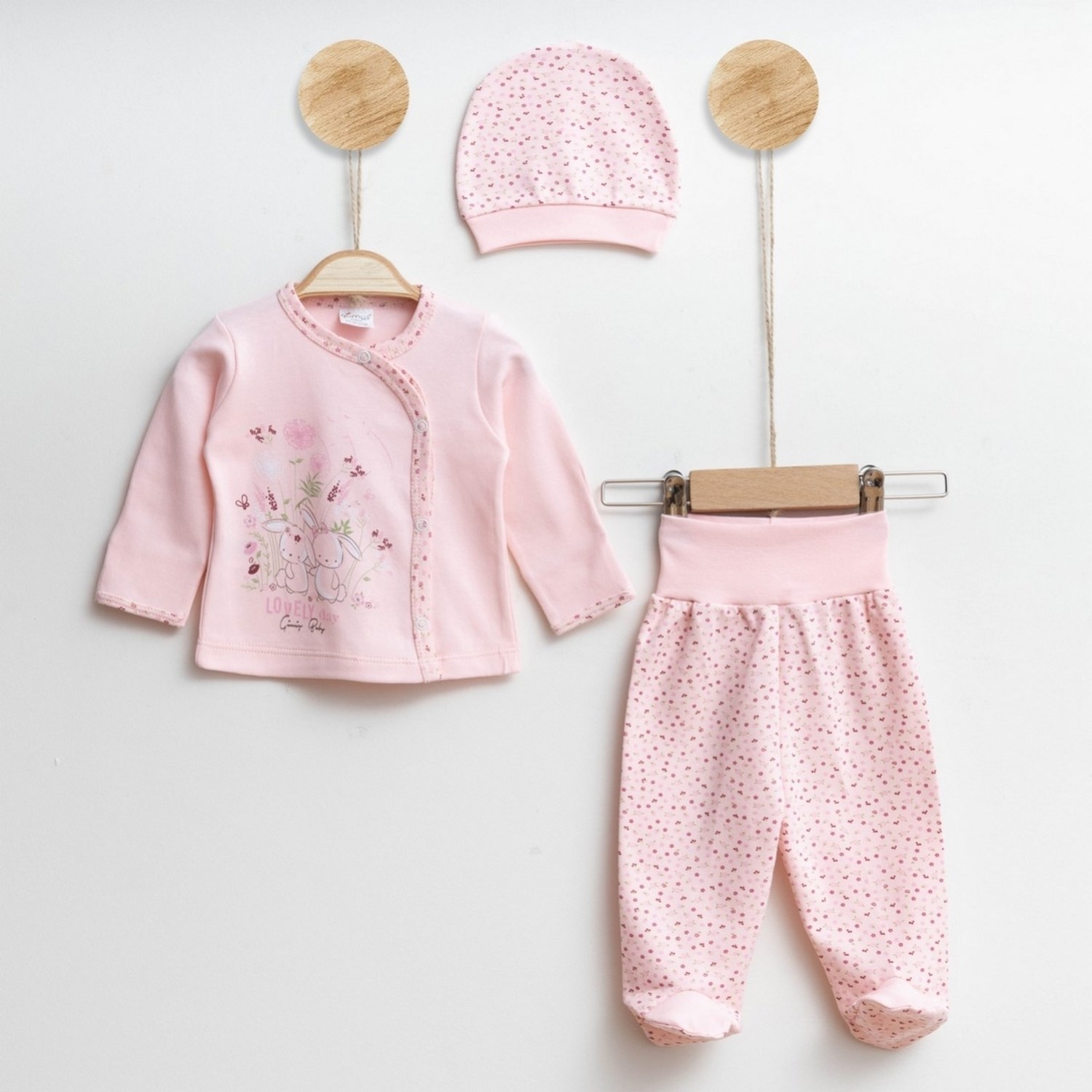 Gümüş Baby Çiçekli 3'lü Bebek Takımı 11R Pudra