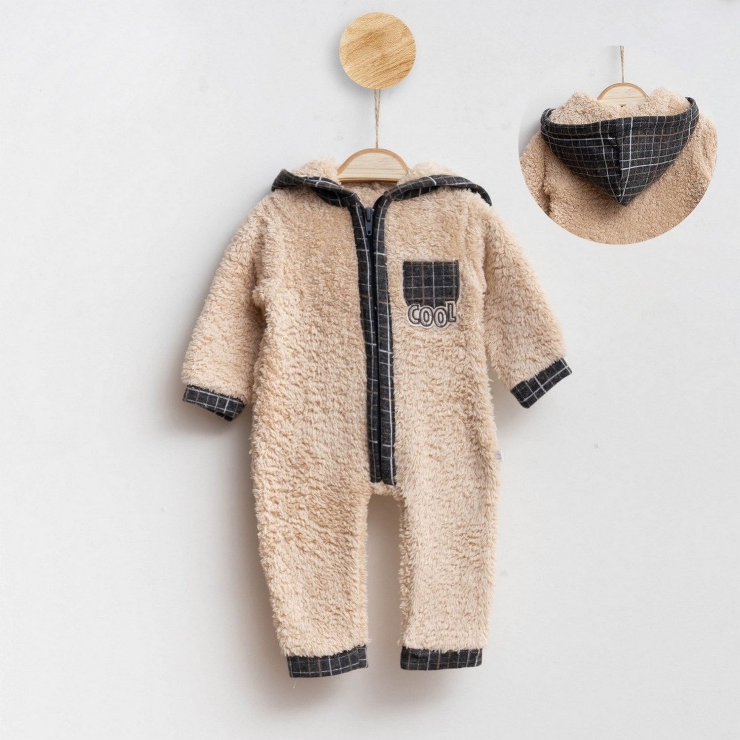 Carmin Baby Cool Fermuarlı Kapüşonlu Bebek Tulumu 2550R Bej
