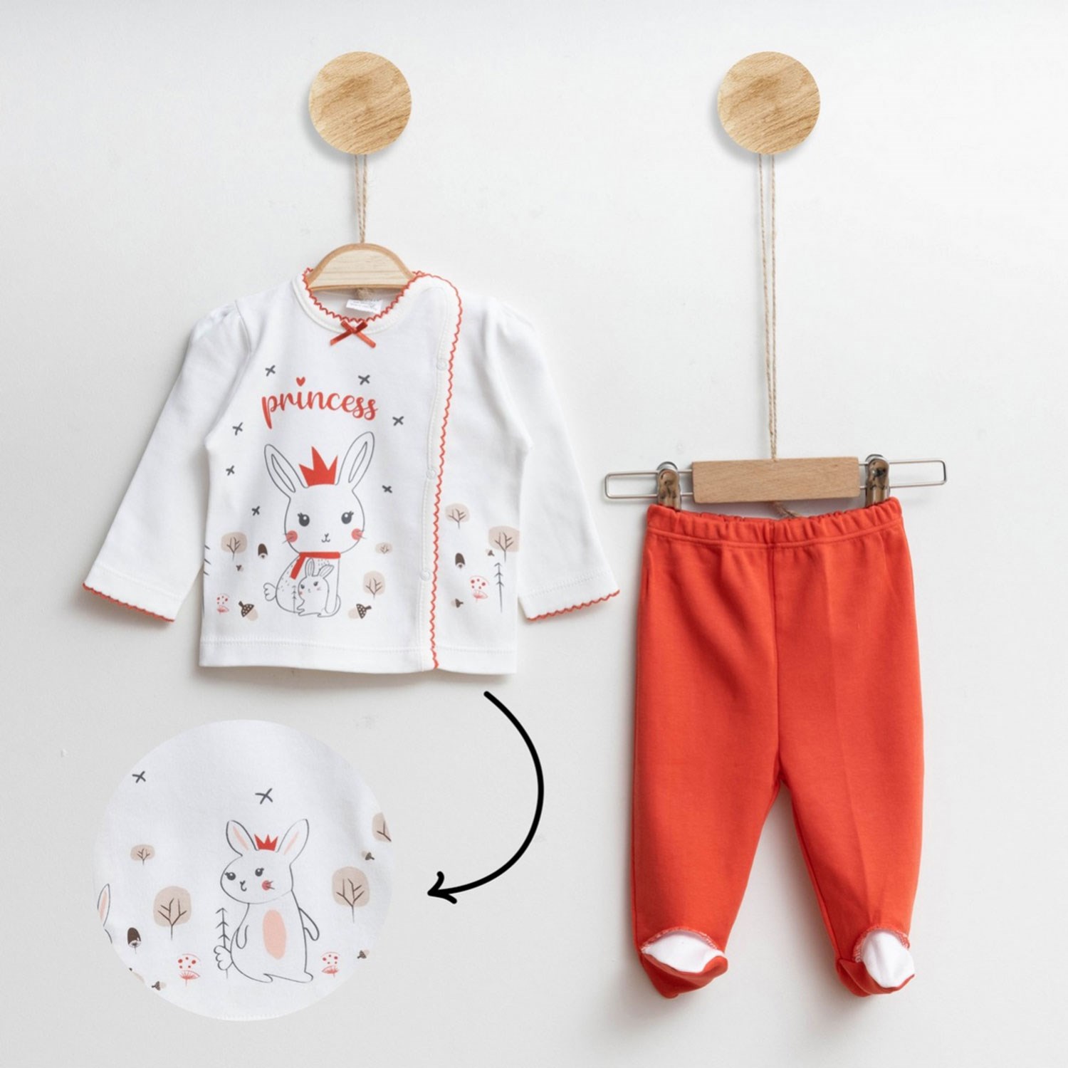 Gümüş Baby Tavşanlı 2'li Bebek Takımı 40R Nar Çiçeği
