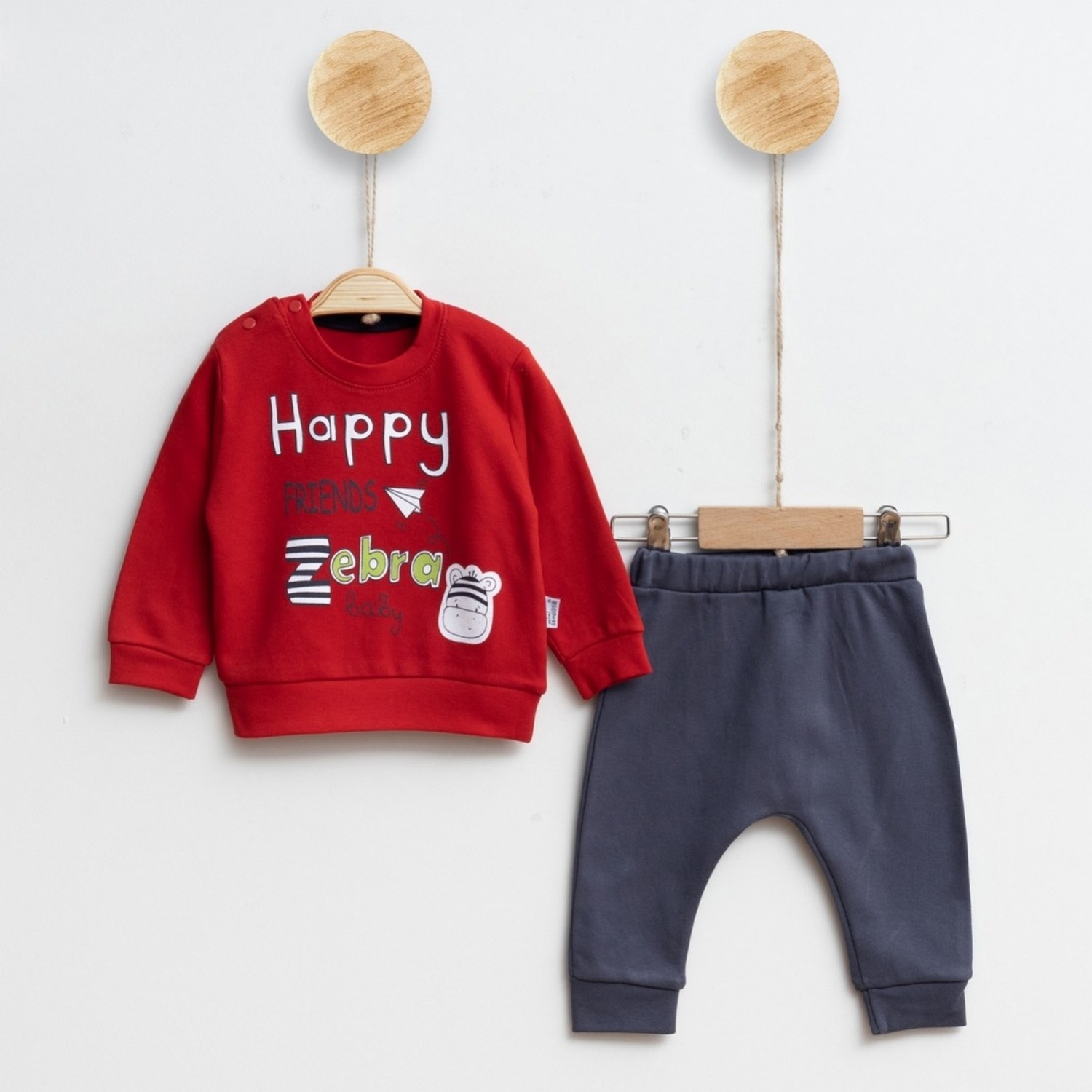 Mini Sempatik Zebra Baskılı 2'li Bebek Takımı 149R Kırmızı