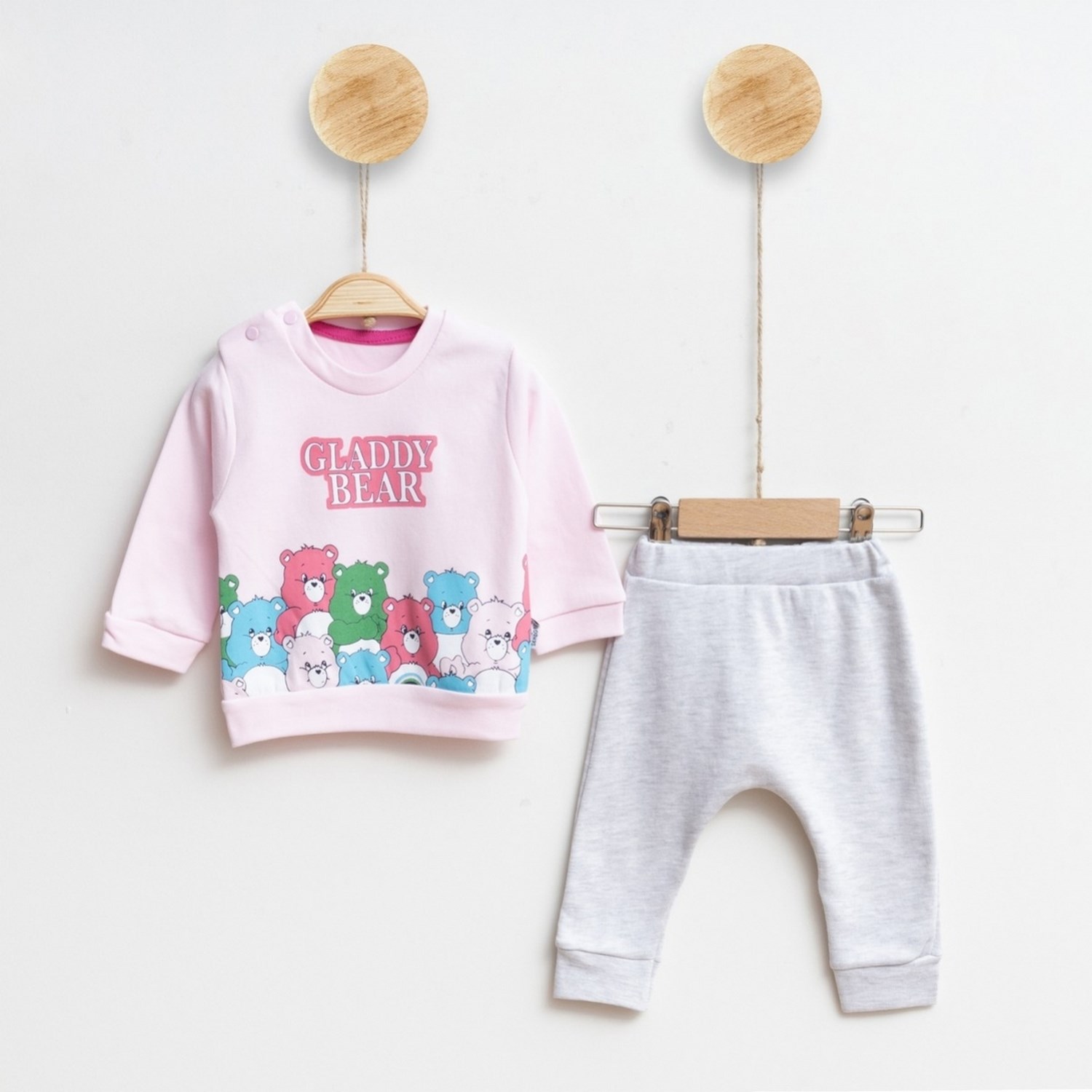 Mini Sempatik Gladdy Bear Baskılı 2'li Bebek Takımı 151R Pembe