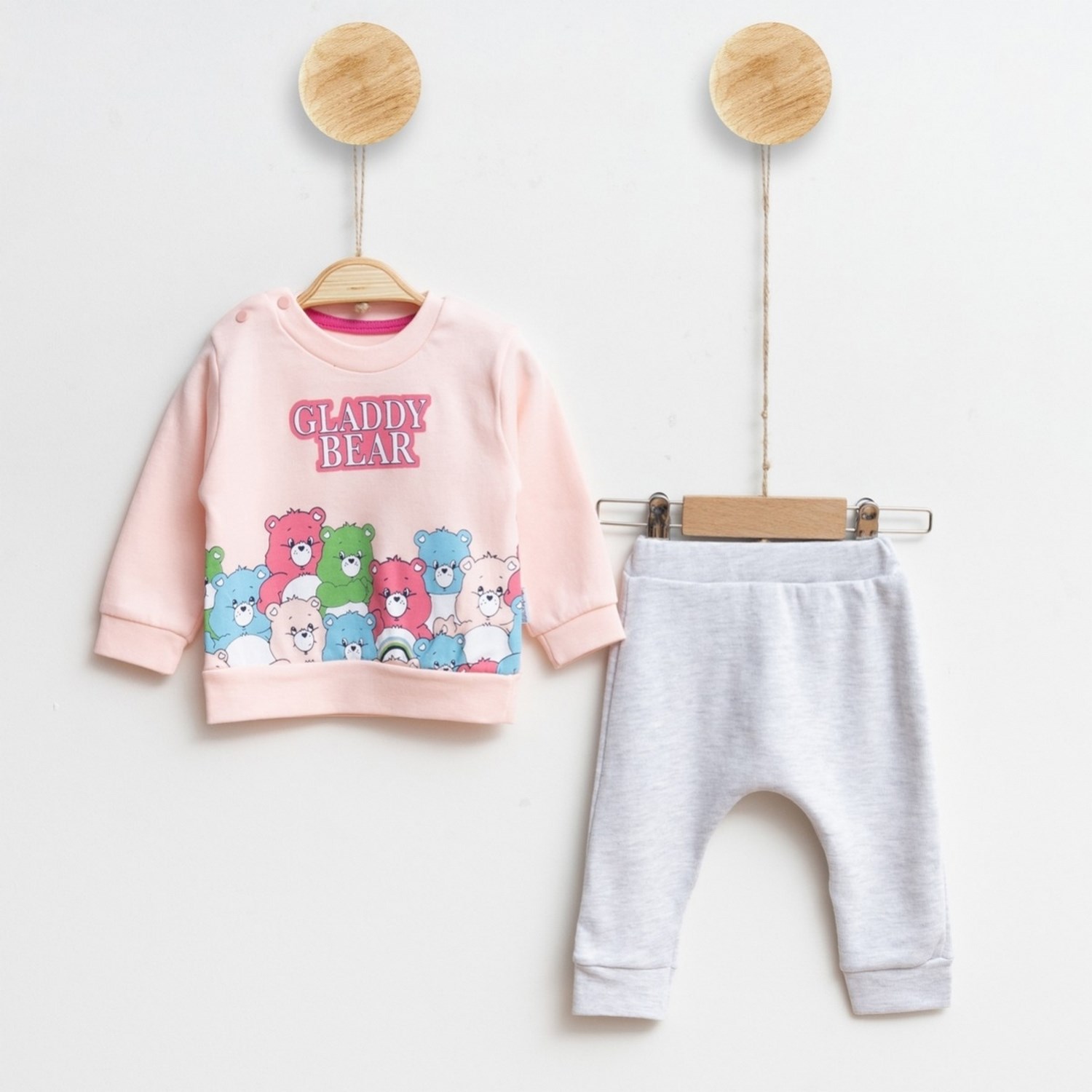 Mini Sempatik Gladdy Bear Baskılı 2'li Bebek Takımı 151R Pudra
