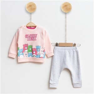Mini Sempatik Gladdy Bear Baskılı 2'li Bebek Takımı 151R Pudra