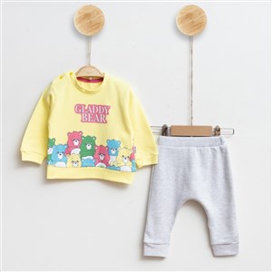 Mini Sempatik Gladdy Bear Baskılı 2'li Bebek Takımı 151R Sarı