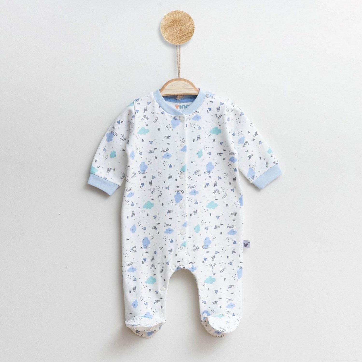 Vina Baby Bulut Desenli Bebek Tulumu 88R Krem-Mavi