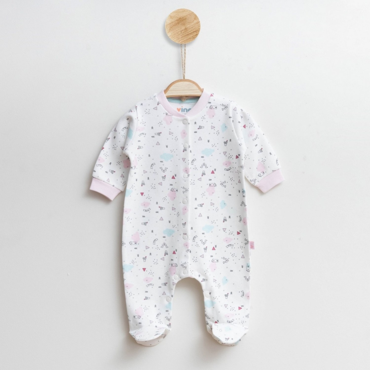 Vina Baby Bulut Desenli Bebek Tulumu 88R Krem-Pembe