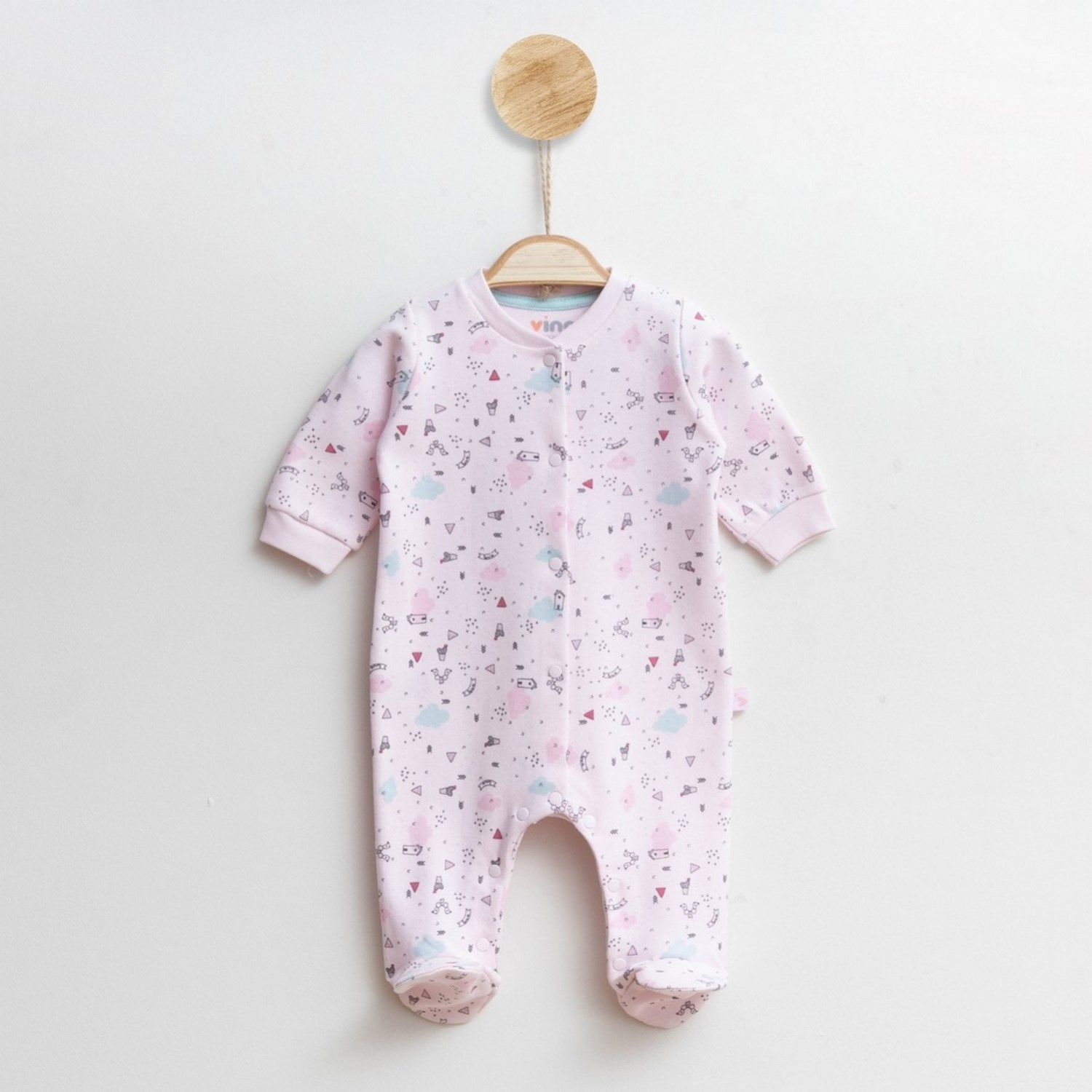 Vina Baby Bulut Desenli Bebek Tulumu 88R Pembe
