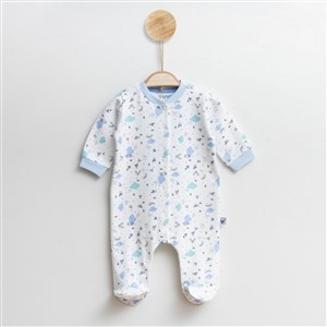 Vina Baby Bulut Desenli Bebek Tulumu 88R Krem-Mavi