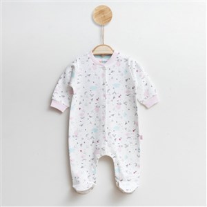 Vina Baby Bulut Desenli Bebek Tulumu 88R Krem-Pembe