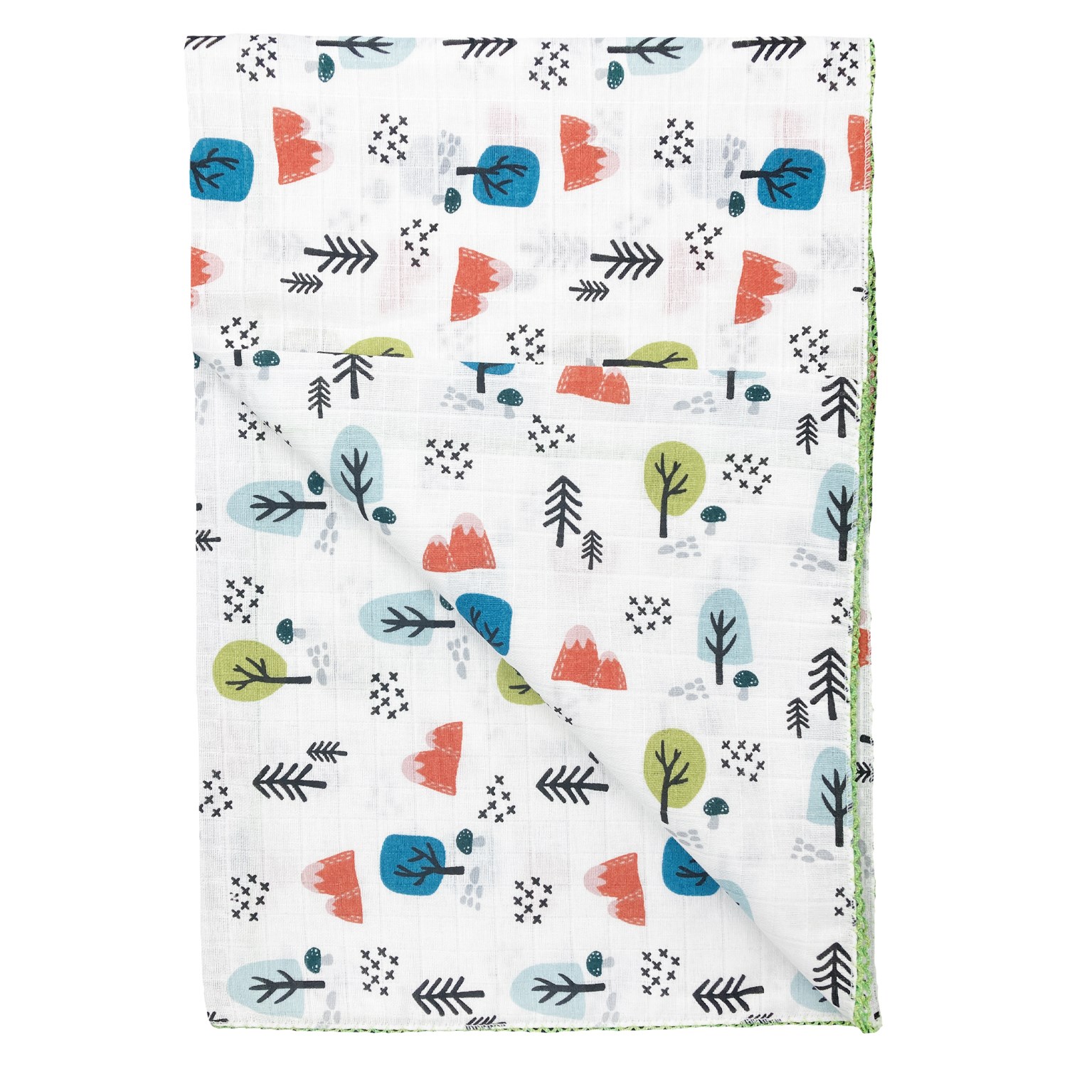 Aymur Baby Lüx Müslin Bebek Battaniyesi 90x90 Cm Beyaz-Yeşil