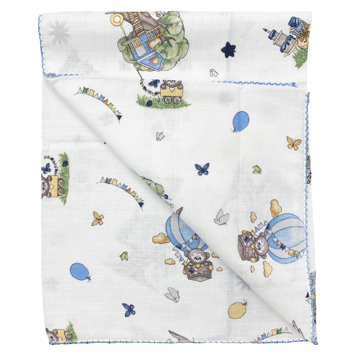 Aymur Baby Müslin Bebek Battaniyesi 80x90 Cm Beyaz-Mavi
