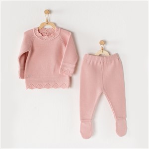 Andywawa Knitwear Triko 2'li Bebek Takımı AC23201 Pembe