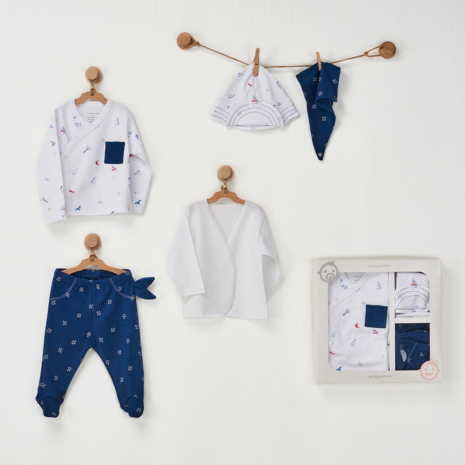 Andywawa Little Sailor 5'li Hastane Çıkış Seti AC22630R Beyaz