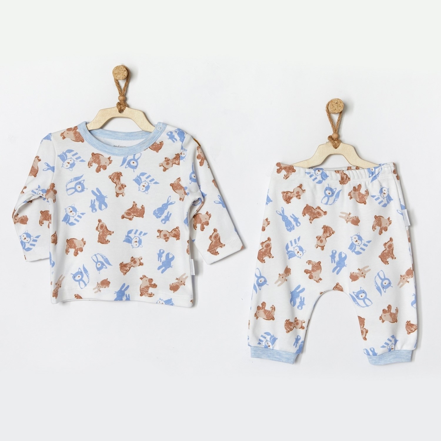 Andywawa Bear   Friends Bebek Pijama Takımı AC22319RP Ekru