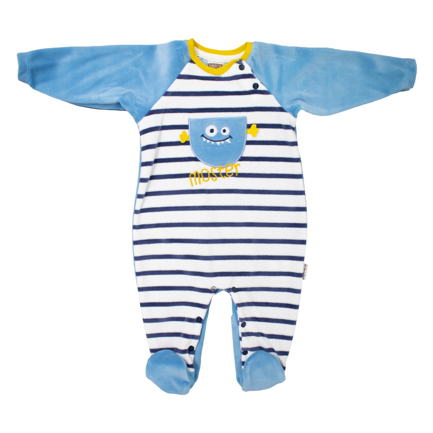 Bebitof Monster Kadife Bebek Tulumu 70136 Mavi