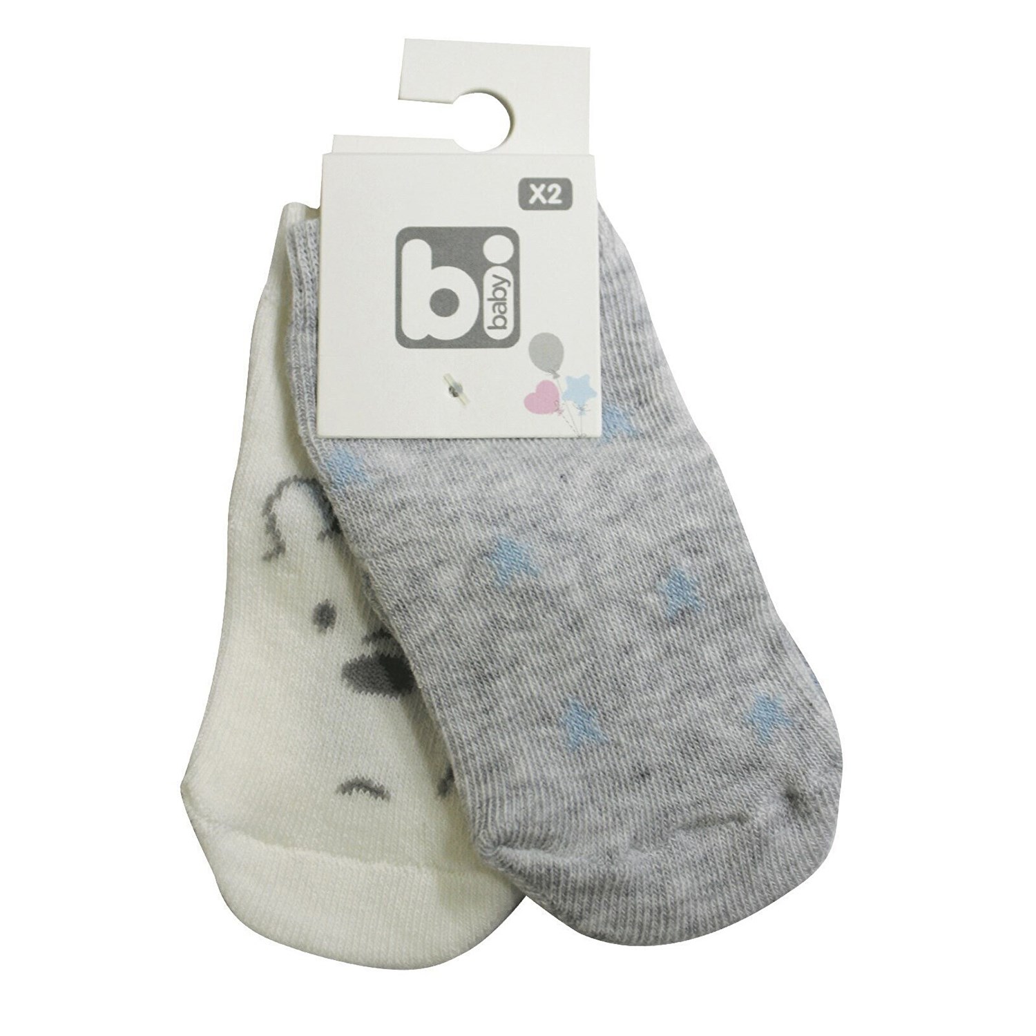 Bibaby Happy Bear 2'li Bebek Çorabı 68343 Ekru-Gri