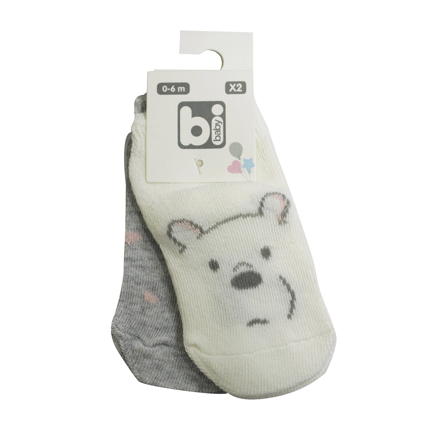 Bibaby Happy Bear 2'li Bebek Çorabı 68343 Gri-Ekru