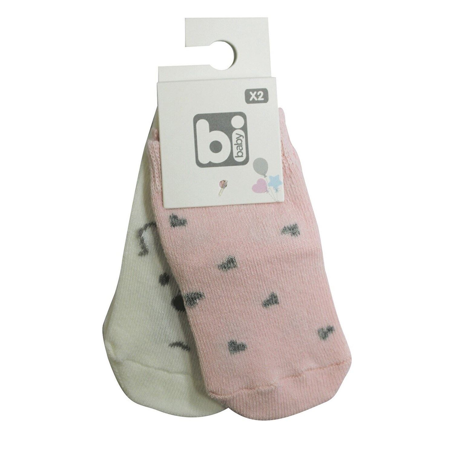Bibaby Happy Bear 2'li Bebek Çorabı 68343 Pembe-Ekru