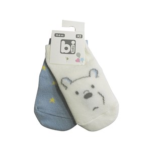Bibaby Happy Bear 2'li Bebek Çorabı 68343 Ekru-Mavi