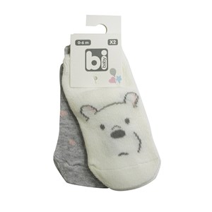Bibaby Happy Bear 2'li Bebek Çorabı 68343 Gri-Ekru