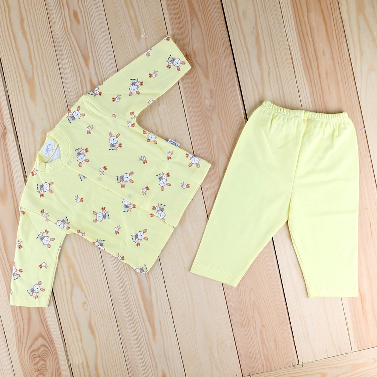 Sebi Bebe Tavşanlı Bebek Pijama Takımı 2330 Sarı