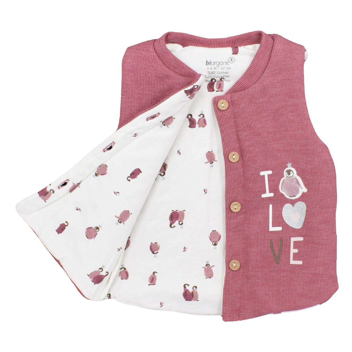 Biorganic Little Love Elyaflı Bebek Yeleği 61459 Gül Kurusu